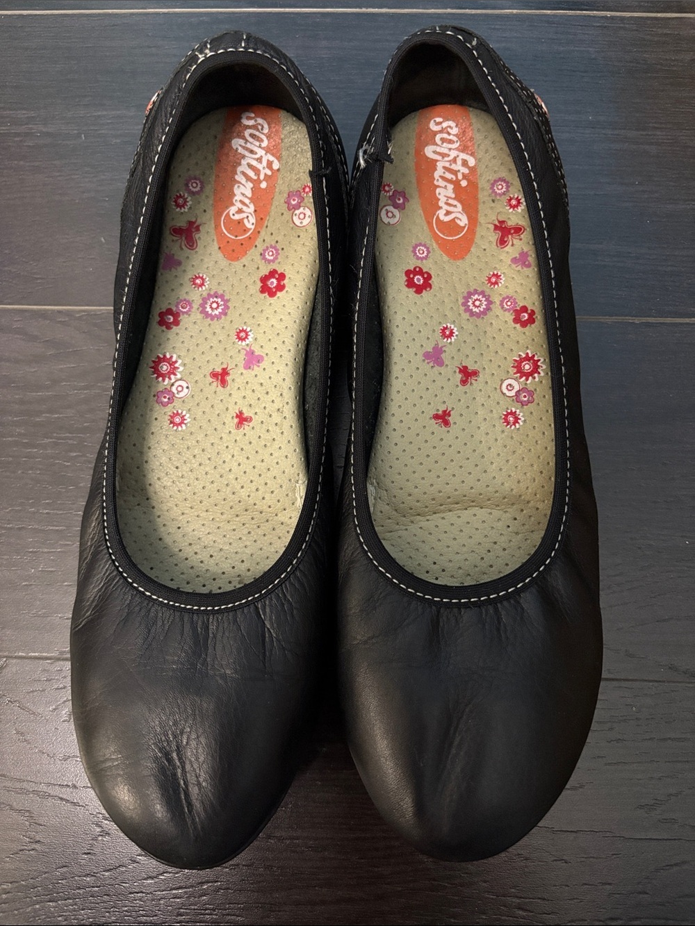 Softinos by Fly London Black Women's Leather Ballet Flats with cushioned insole